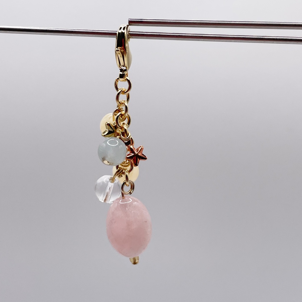 勇尾概念アクセ|推しカラーにも◎ |モルガナイト&ハニーストーン&アクアマリンの天然石チャーム(ペンダントトップ/片耳ピアス)|g-026