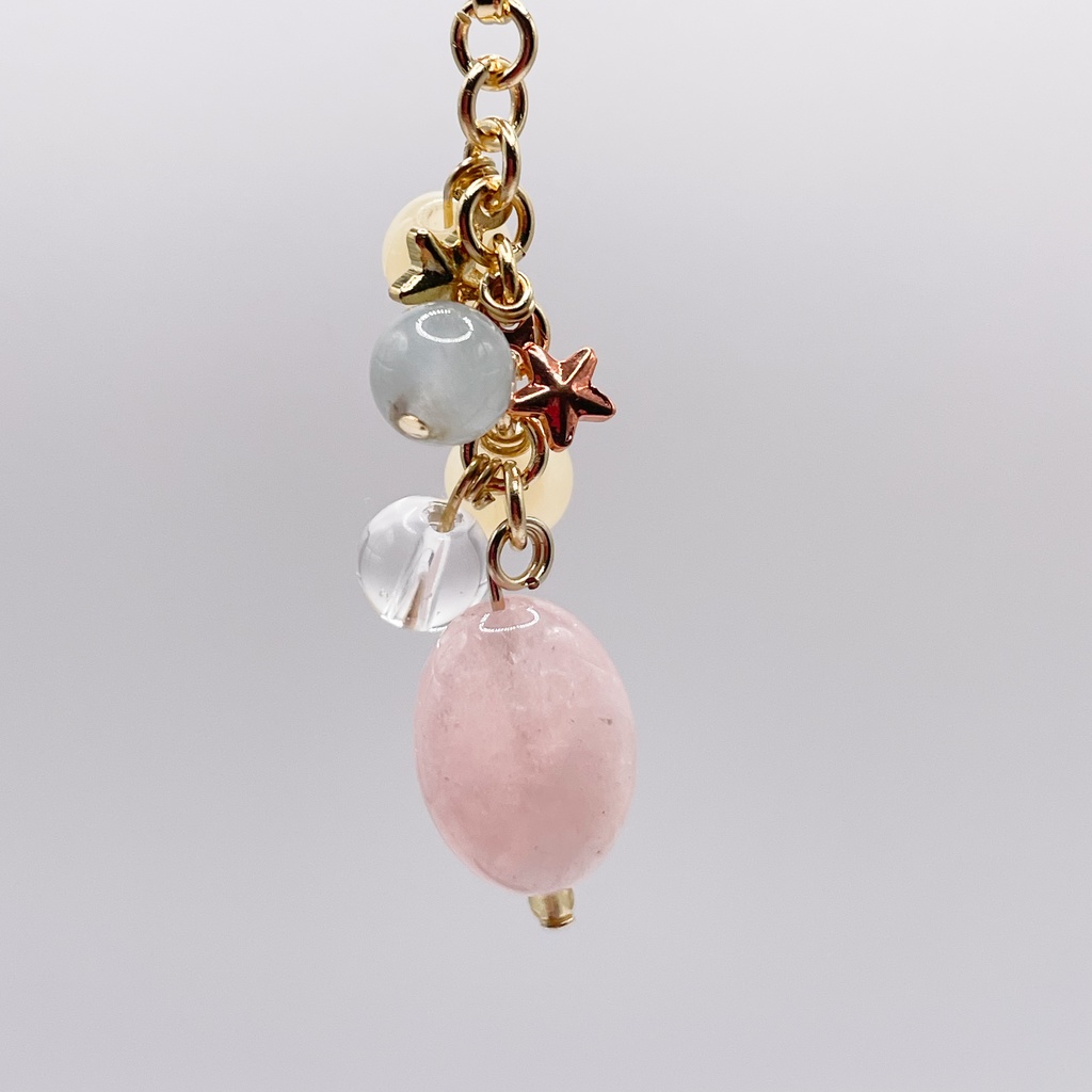 勇尾概念アクセ｜推しカラーにも◎ ｜モルガナイト＆ハニーストーン＆アクアマリンの天然石チャーム（ペンダントトップ/片耳ピアス）｜g-026