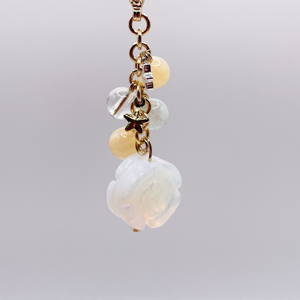 勇尾概念アクセ|推しカラーにも◎ |ミルキークォーツ&トパーズ&アクアマリンの天然石チャーム(ペンダントトップ/片耳ピアス)|g-027