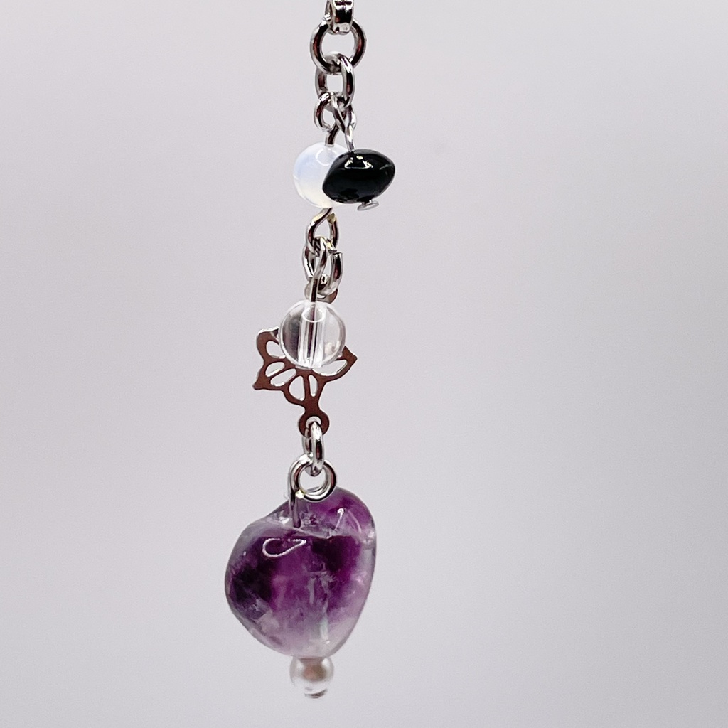 鯉登少尉概念アクセ|推しカラーにも◎ |フローライト&ムーンストーンの&水晶の天然石チャーム(ペンダントトップ/片耳ピアス)|g-036