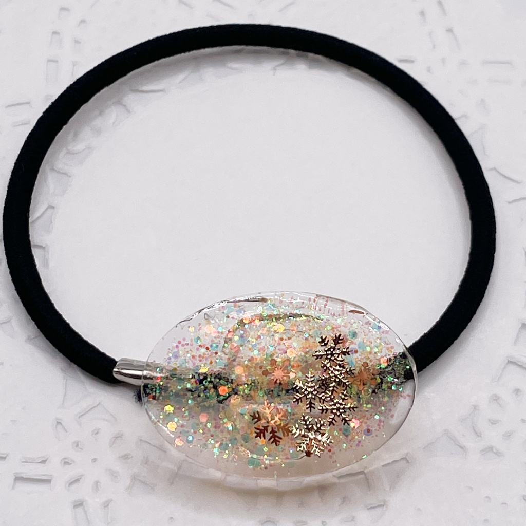 鶴見中尉概念アクセ|推しカラーにも◎ |※B品※楕円形×雪のレジンヘアゴム/オレンジ|g-043
