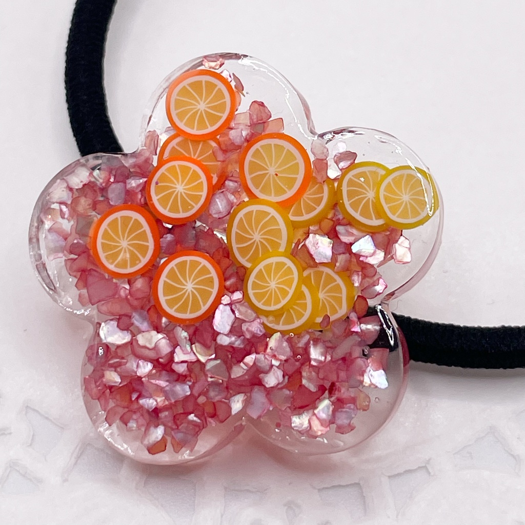鯉登少尉概念アクセ｜推しカラーにも◎ ｜お花×カットフルーツのレジンヘアゴム／紫・パープル｜g-046