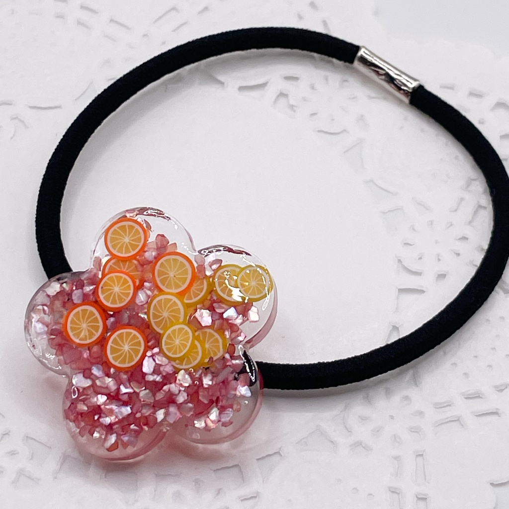 鯉登少尉概念アクセ|推しカラーにも◎ |お花×カットフルーツのレジンヘアゴム/紫・パープル|g-046