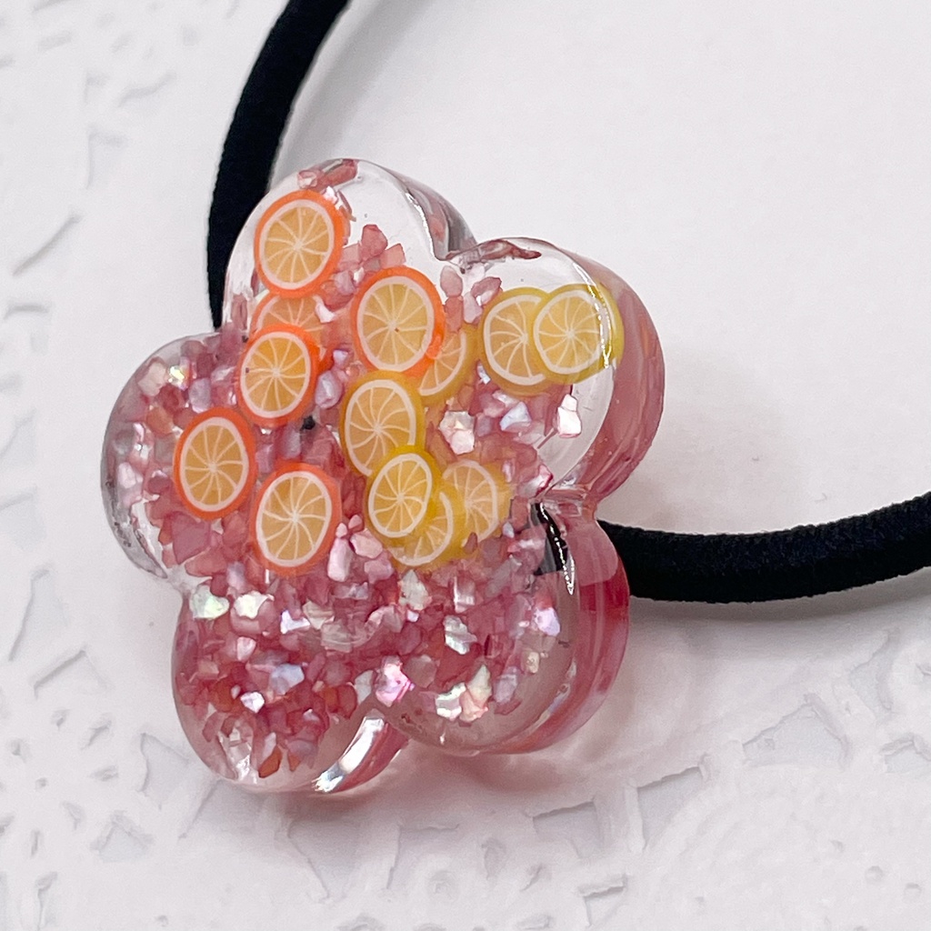 鯉登少尉概念アクセ|推しカラーにも◎ |お花×カットフルーツのレジンヘアゴム/紫・パープル|g-046