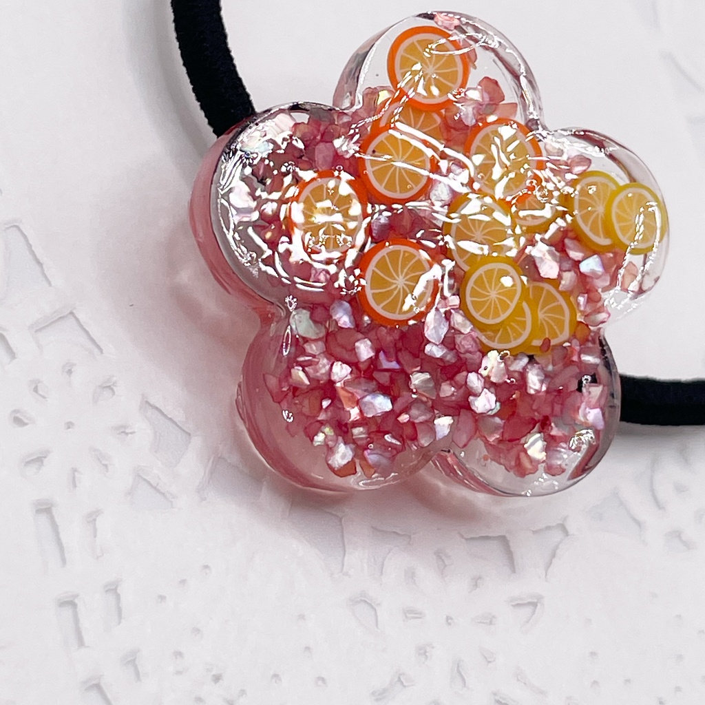 鯉登少尉概念アクセ|推しカラーにも◎ |お花×カットフルーツのレジンヘアゴム/紫・パープル|g-046