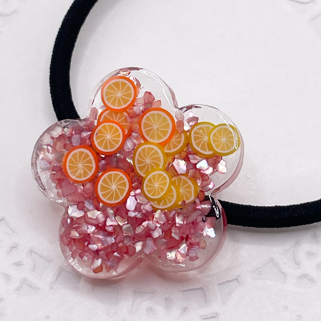 鯉登少尉概念アクセ|推しカラーにも◎ |お花×カットフルーツのレジンヘアゴム/紫・パープル|g-046