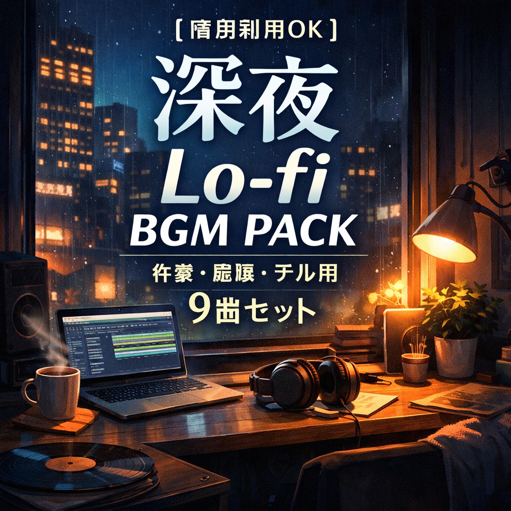【商用利用OK】9曲入りお買い得セット 深夜Lo-fi BGM|作業・配信・ゲーム向け Chill HipHop
