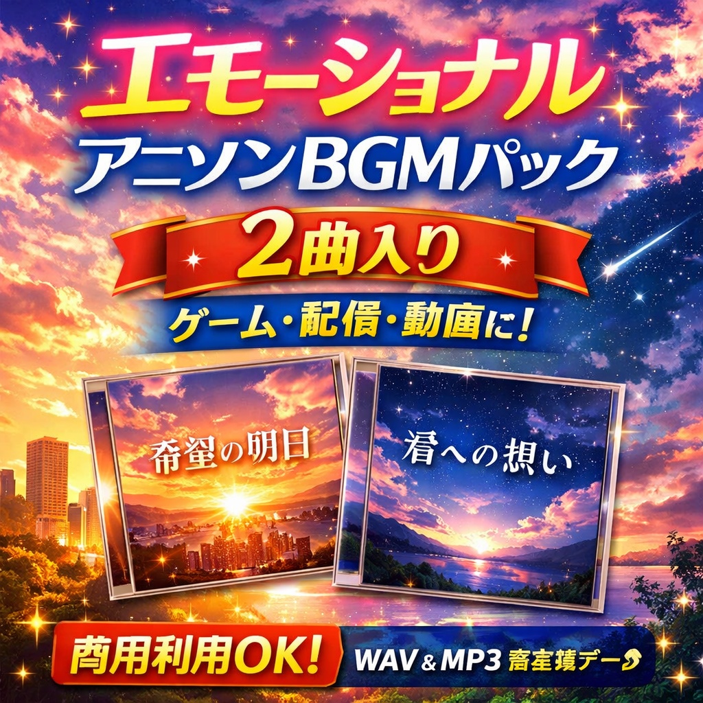 【商用利用OK】エモーショナルアニソンBGMパック Vol.1｜動画・配信・ゲーム・作業用BGMに使える2曲セット