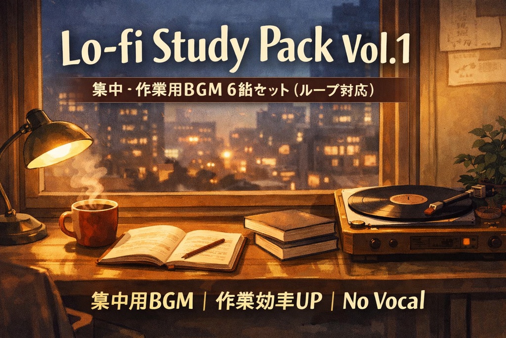 「Lo-fi Study Pack Vol.1|集中・作業用BGM 6曲セット(ループ対応)」