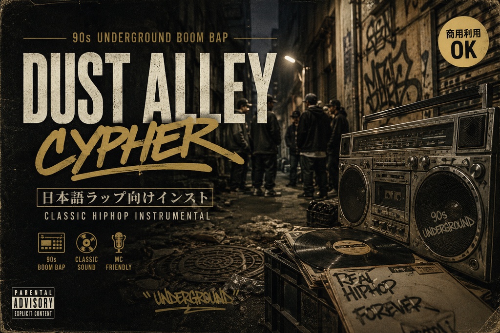 【商用利用OK / 90s Underground Boom Bap】Dust Alley Cypher｜日本語ラップ向けクラシックヒップホップインスト  説明文