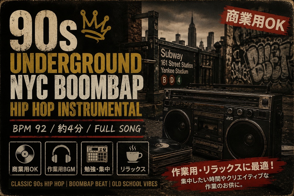 【商用利用OK / 90s Underground Boom Bap】Vinyl Subway｜NYC Street Dust Hip Hop Instrumental