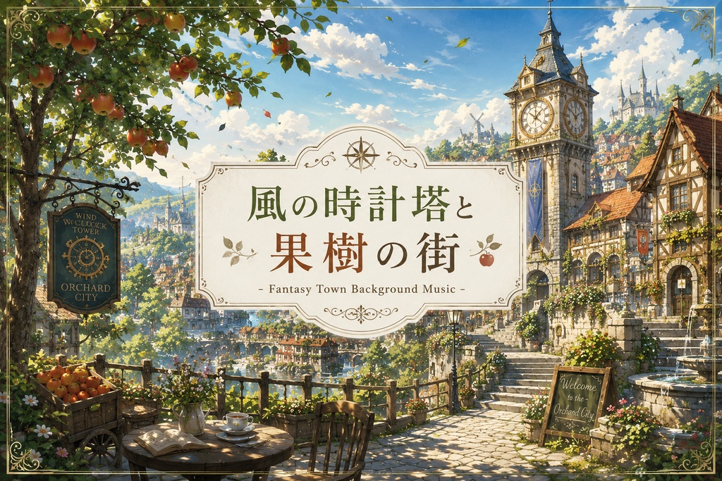 風の時計塔と果樹の街 - Fantasy Town Background Music -