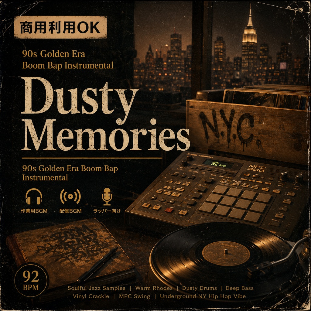 【商用利用OK】Dusty Memories - 90s Golden Era Boom Bap Instrumental | 作業用BGM・配信BGM・ラッパー向け