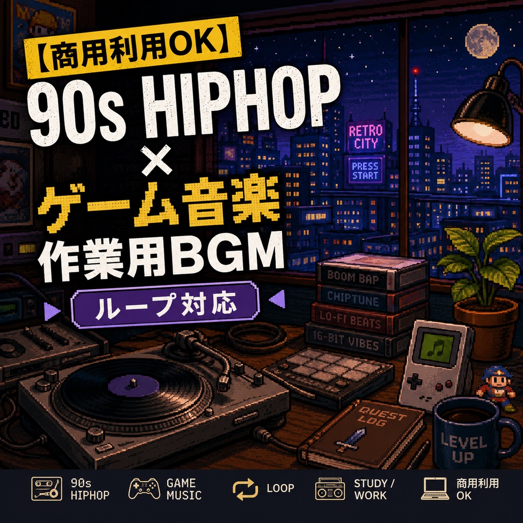 【商用利用OK】90s HIPHOP × ゲーム音楽 作業用BGM / ループ対応