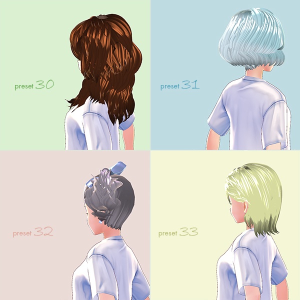 【VRoid用ヘアプリセット / 正式版・ベータ版 両対応】HairPreset 4 in 1set No.02