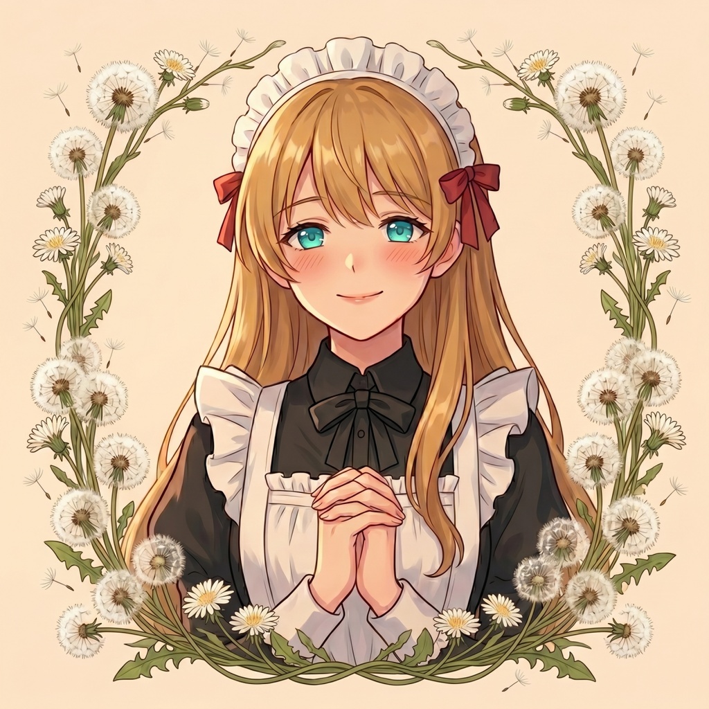 【立ち絵・背景素材】西洋館の清楚なメイド少女セット（ポーズ5種・ちびキャラ・お屋敷アイコン付