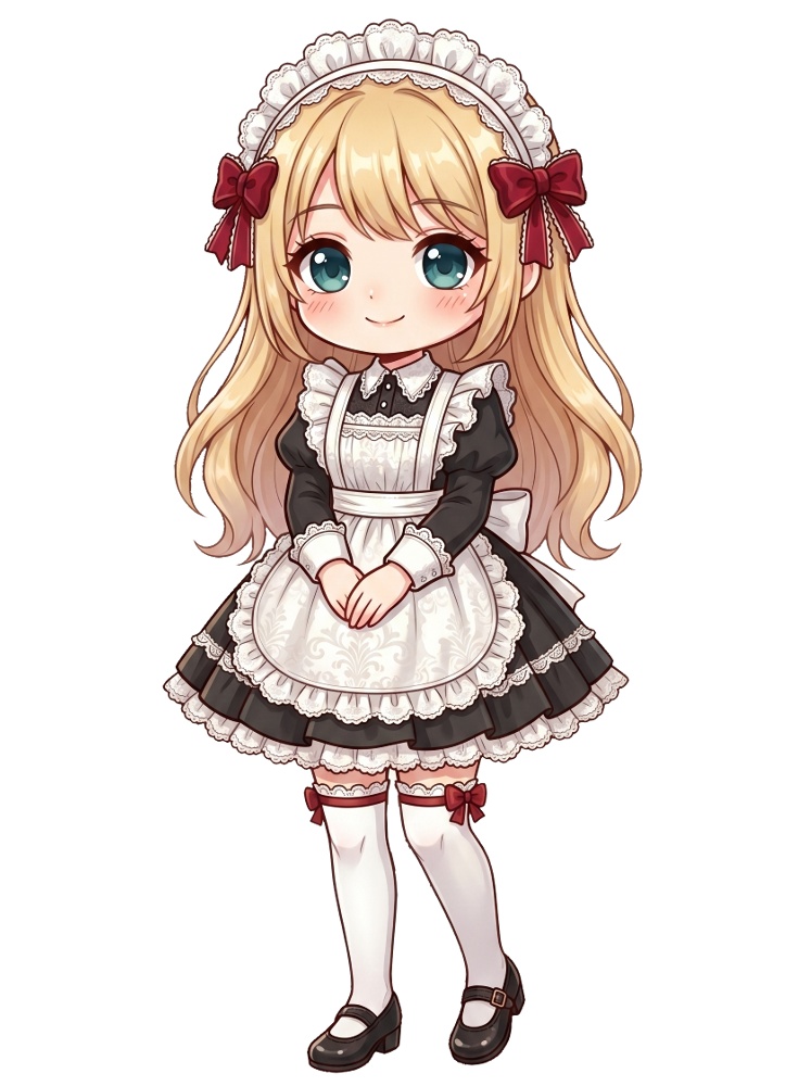 【立ち絵・背景素材】西洋館の清楚なメイド少女セット(ポーズ5種・ちびキャラ・お屋敷アイコン付