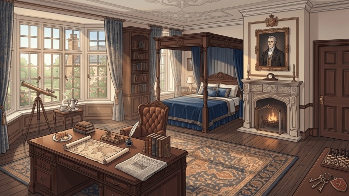 【立ち絵・背景素材】西洋館の清楚なメイド少女セット(ポーズ5種・ちびキャラ・お屋敷アイコン付