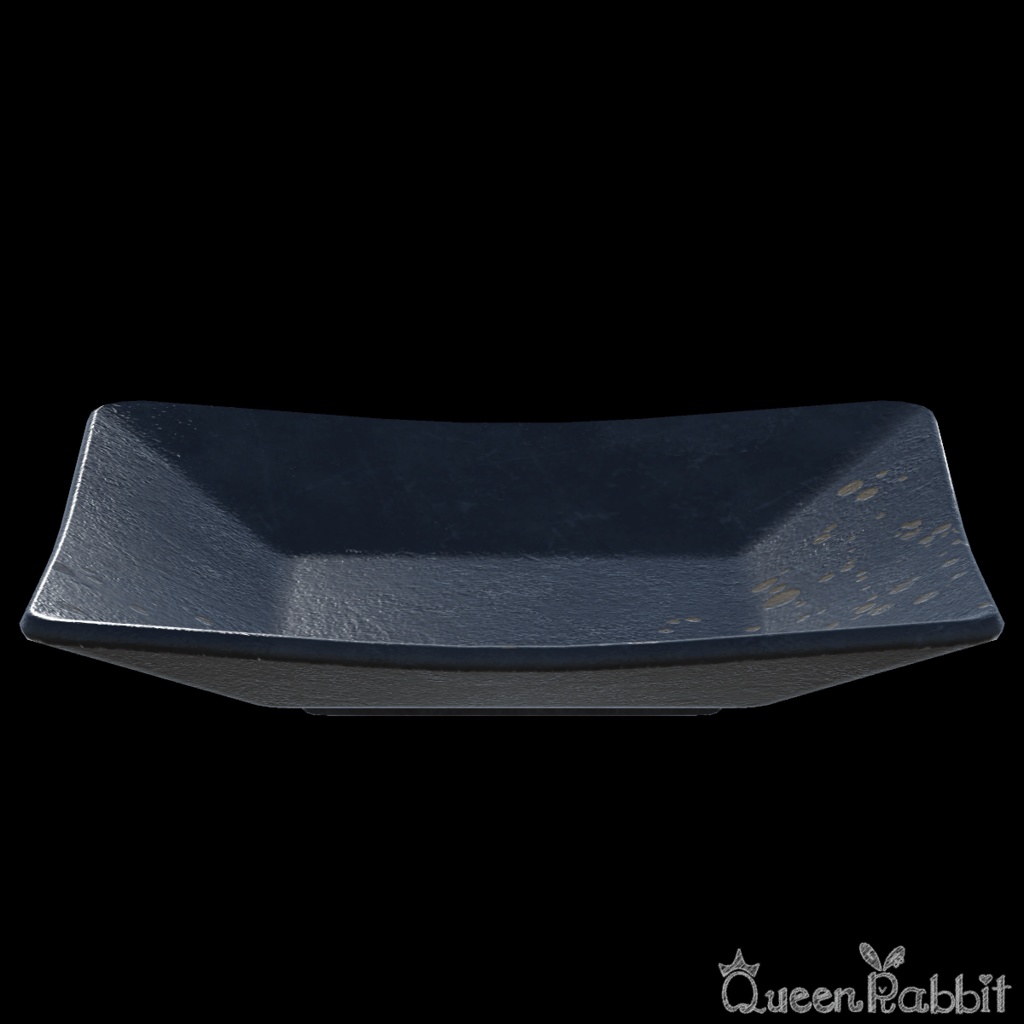 I032_黒に金箔柄の四角い皿18cm