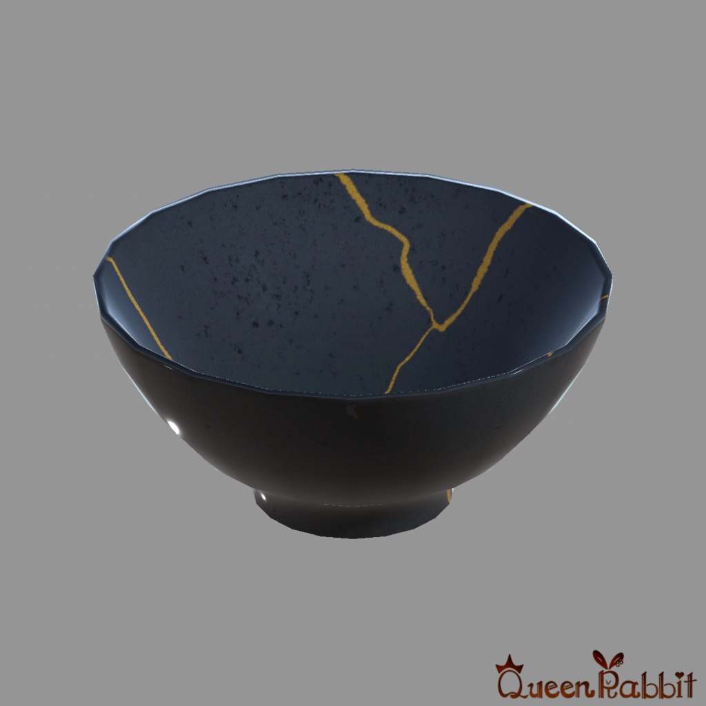 I036_黒いお茶碗10cm金継ぎ