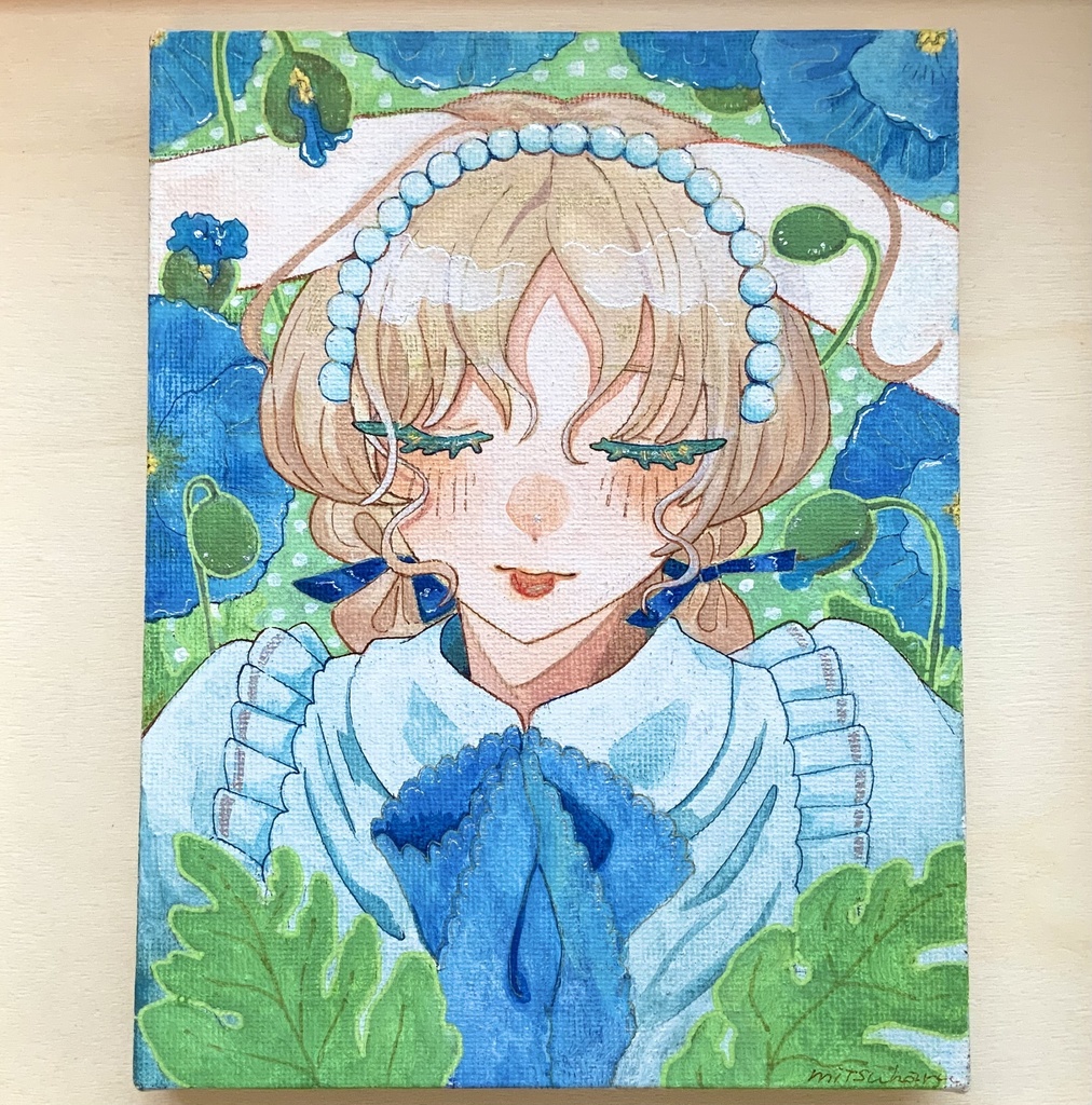 ［アナログ原画］うさみみと青ポピー