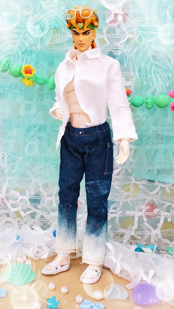 🌊ブリーチ グラデーション デニムパンツ👖BlueFire🐬大きめ1/6サイズ