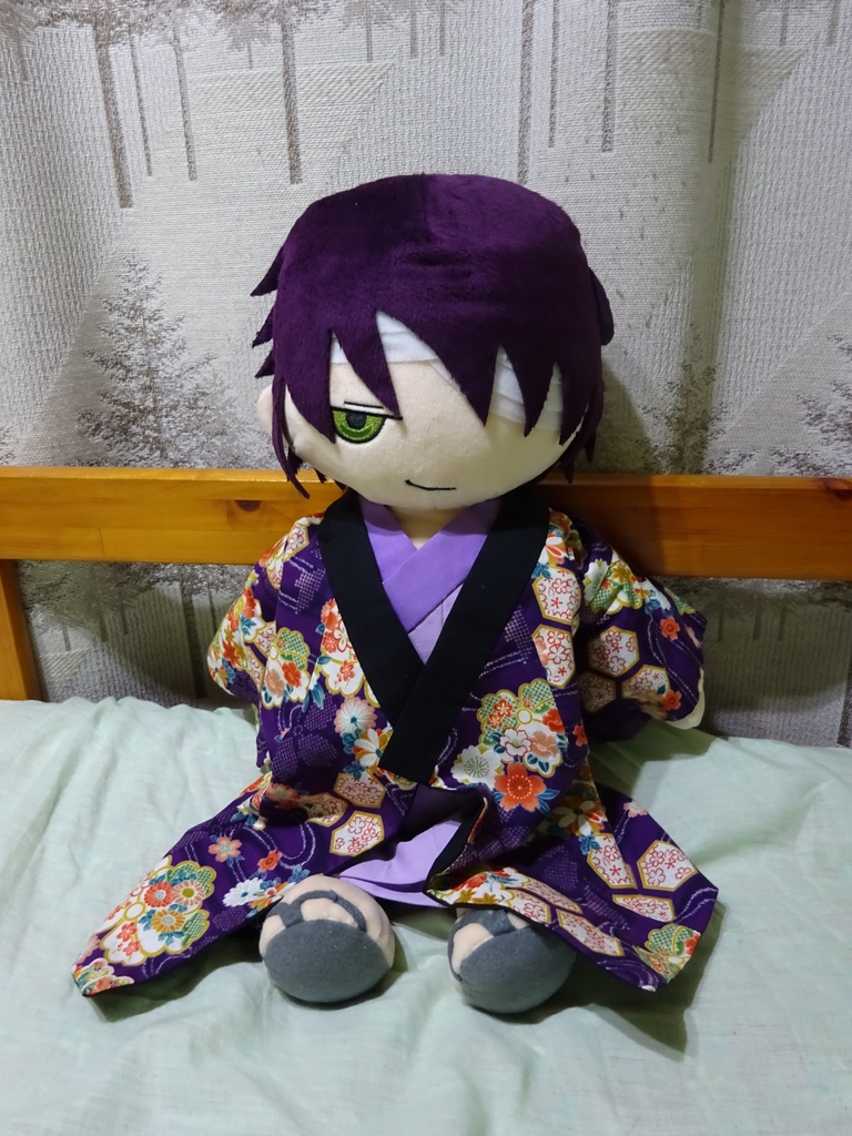 銀魂 くったりちゃん用 長着(柄物・エンジ)