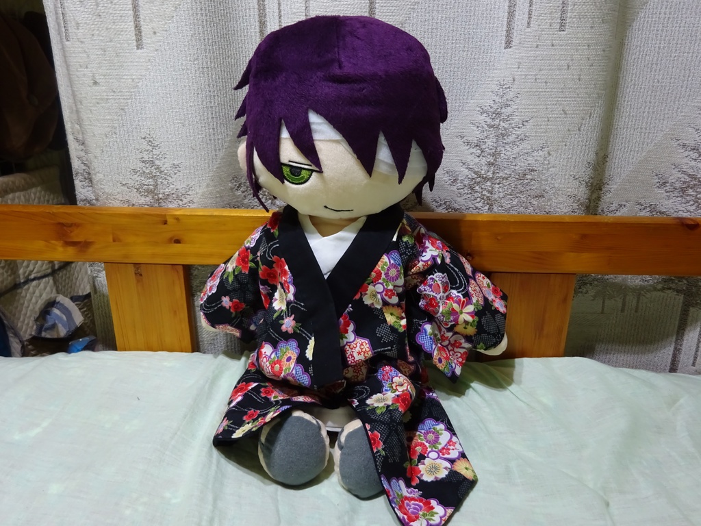 銀魂 くったりちゃん用 長着(柄物・エンジ)