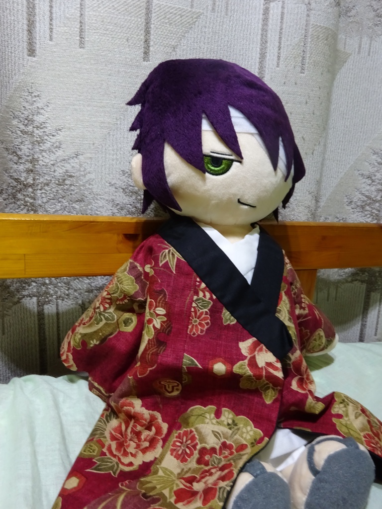 銀魂 くったりちゃん用 長着(柄物・エンジ)