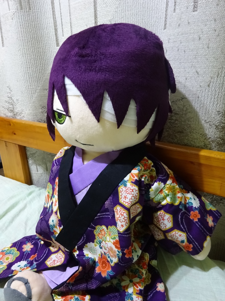 銀魂 くったりちゃん用 長着(柄物・エンジ)
