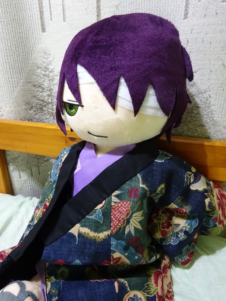 銀魂 くったりちゃん用 長着(柄物・エンジ)