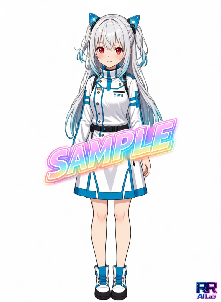 【無料】キャラクター立絵三面図+PSDデータ＜No.000000 Eara：創作のそばに寄り添う、白と青のAIアシスタント＞　[Free] Character Stand-Up Illustrations (Three-View) + PSD Files