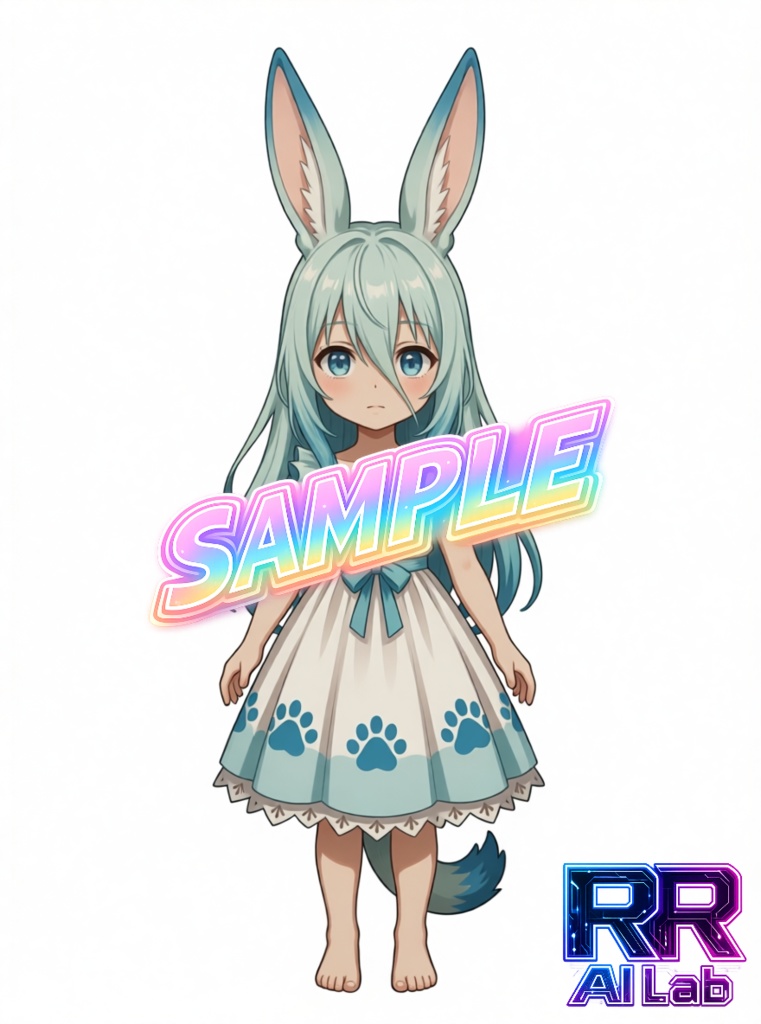 【先着10名無料】キャラクター立絵三面図+PSDデータ＜No.000002：うさ耳と水色のまなざしが愛らしい、やさしげな獣耳少女＞　[Free for a First 10 downloads] Character Stand-Up Illustrations (Three-View) + PSD Files