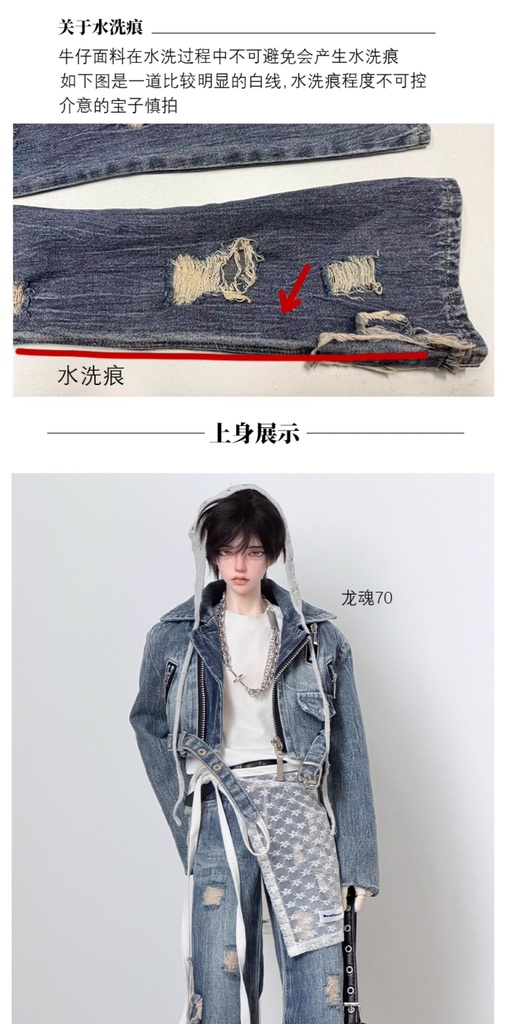 【BREZZA】2点 カウボーイ デニム ジャケット デニムパンツ ドール服 73 75 77