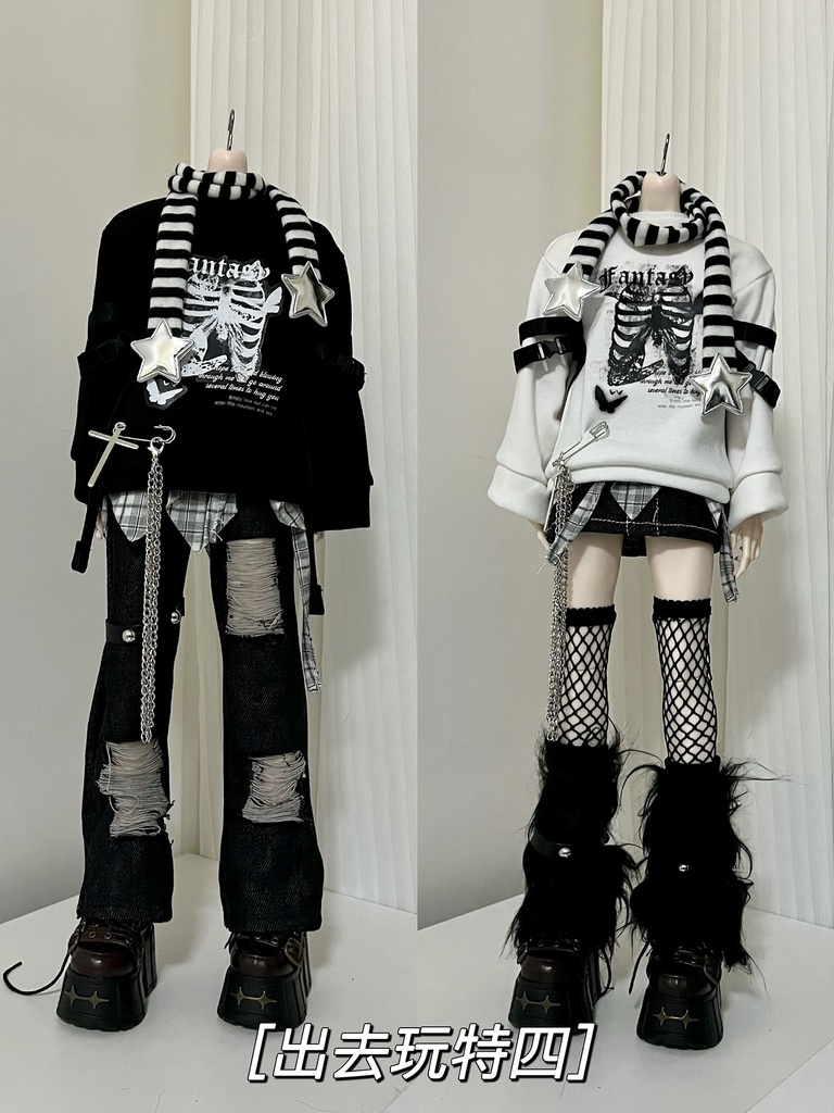 【BREZZA】【1/4】 黒白 セット トレーナー スカート 帽子 網タイツ