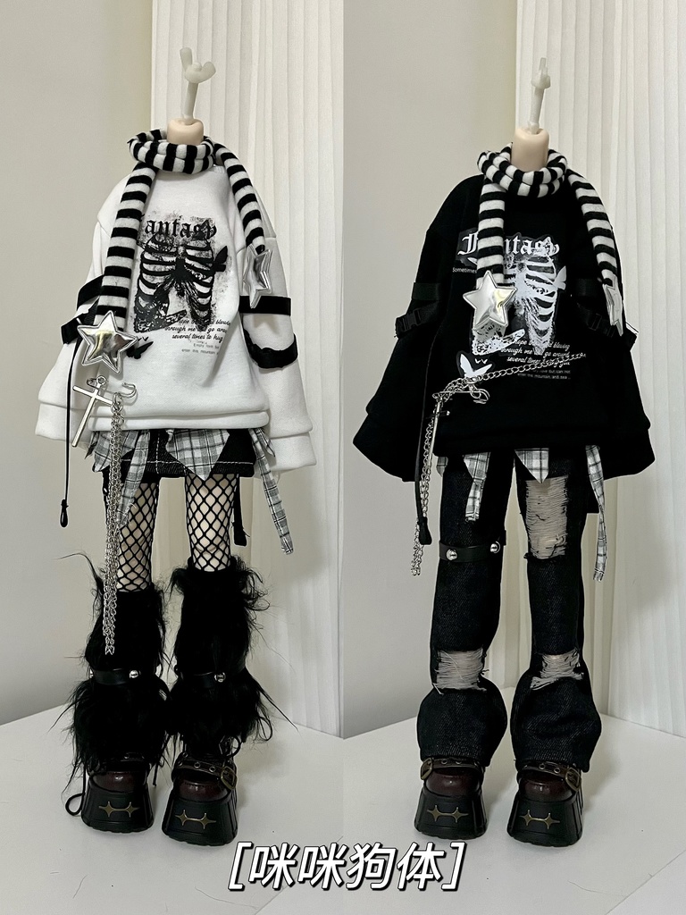 【BREZZA】【1/4】 黒白 セット トレーナー スカート 帽子 網タイツ