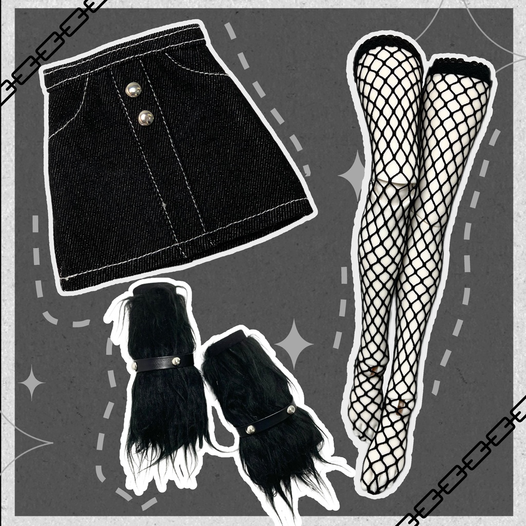 【BREZZA】【1/4】 黒白 セット トレーナー スカート 帽子 網タイツ