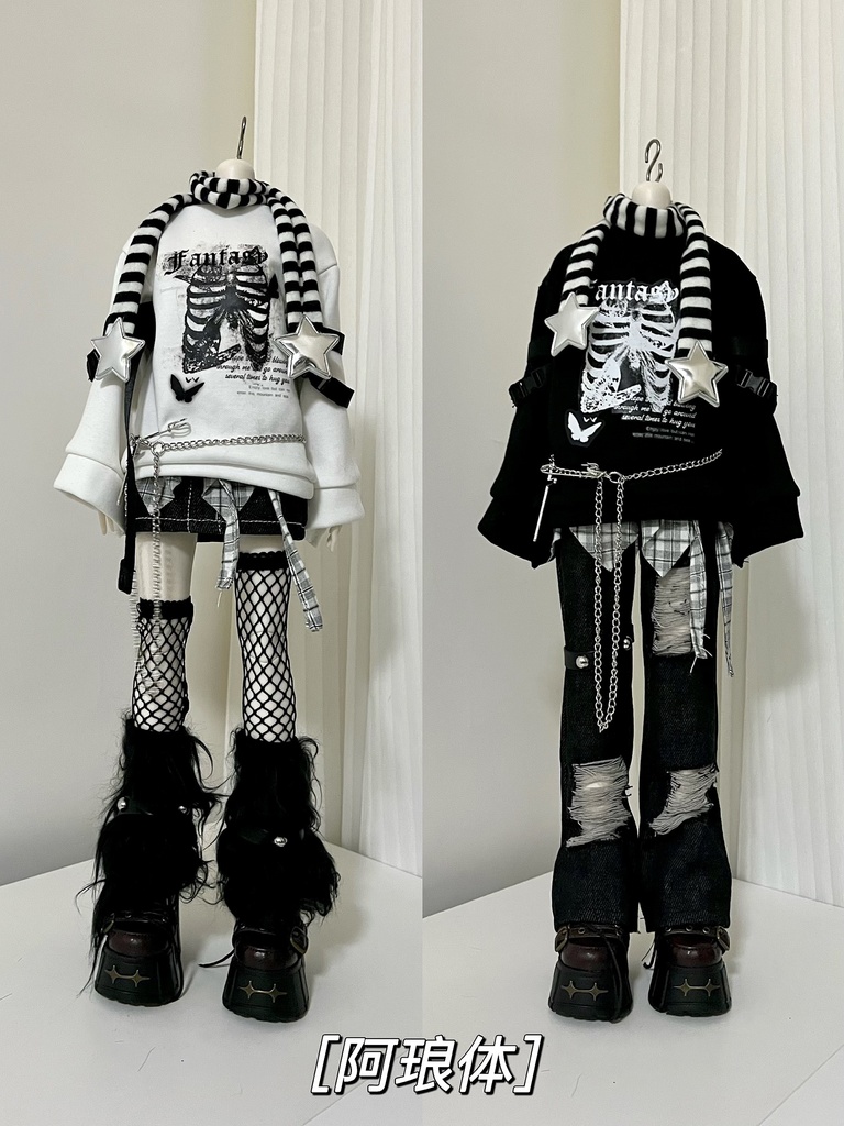 【BREZZA】【1/4】 黒白 セット トレーナー スカート 帽子 網タイツ