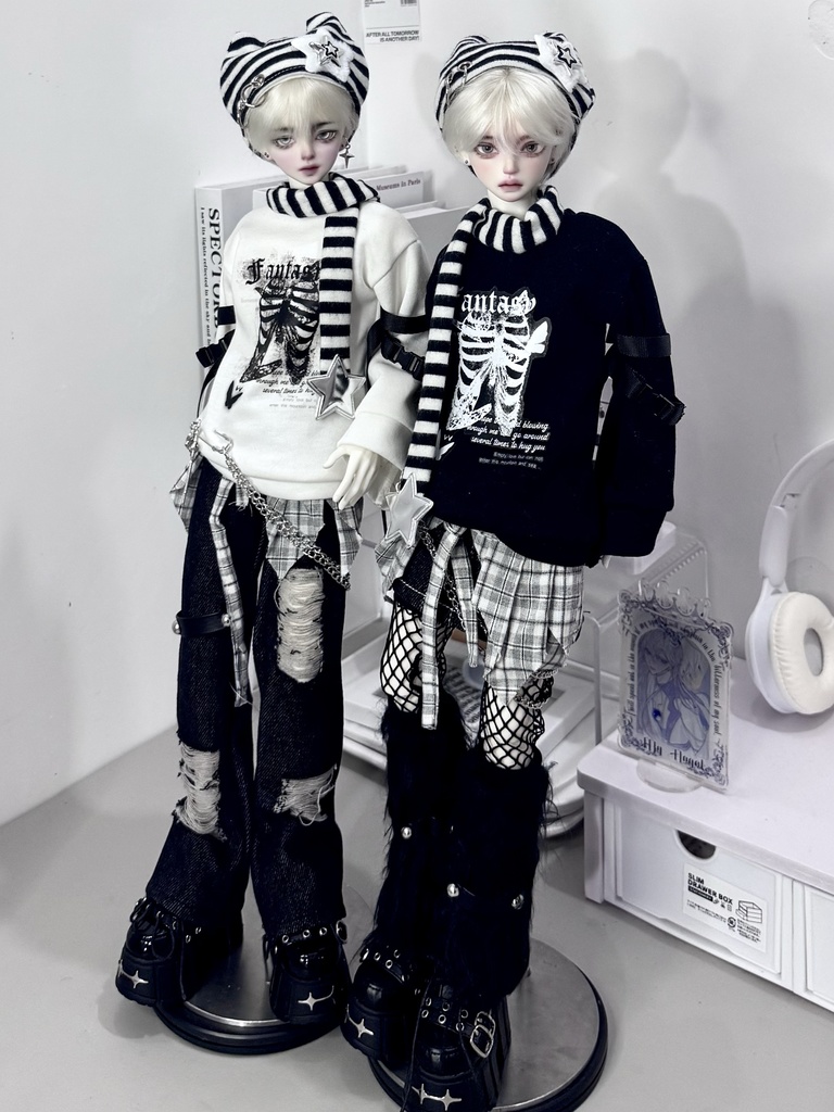 【BREZZA】【1/4】 黒白 セット トレーナー スカート 帽子 網タイツ