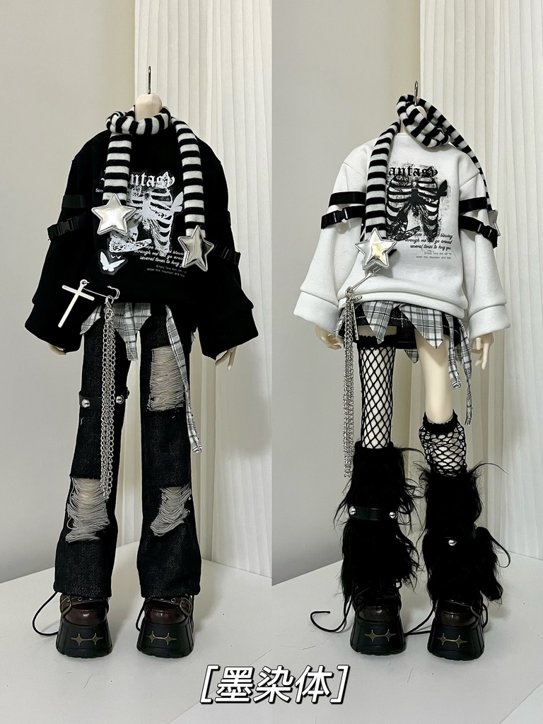 【BREZZA】【1/4】 黒白 セット トレーナー スカート 帽子 網タイツ