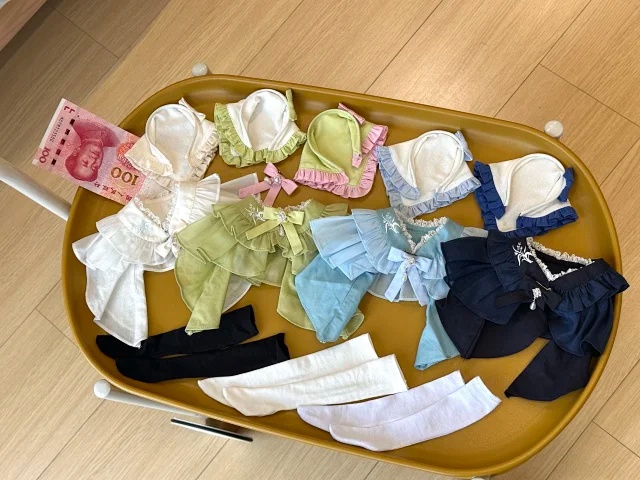 【1/4】1/4ドール服 于七页序 漢服風 中華ロリータ 仙女風 和風中華 フリル レース ケープ スカート 耳飾り アクセサリー BJD服 4分ドール衣装 改良チャイナ 刺繍風 竹柄 清楚 淑女風 白 紺 ブラック ホワイト 立ち襟 盤扣 リボン