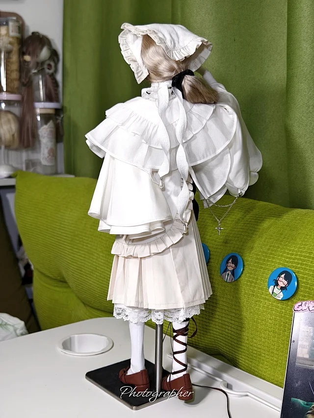 【1/4】1/4ドール服 于七页序 漢服風 中華ロリータ 仙女風 和風中華 フリル レース ケープ スカート 耳飾り アクセサリー BJD服 4分ドール衣装 改良チャイナ 刺繍風 竹柄 清楚 淑女風 白 紺 ブラック ホワイト 立ち襟 盤扣 リボン