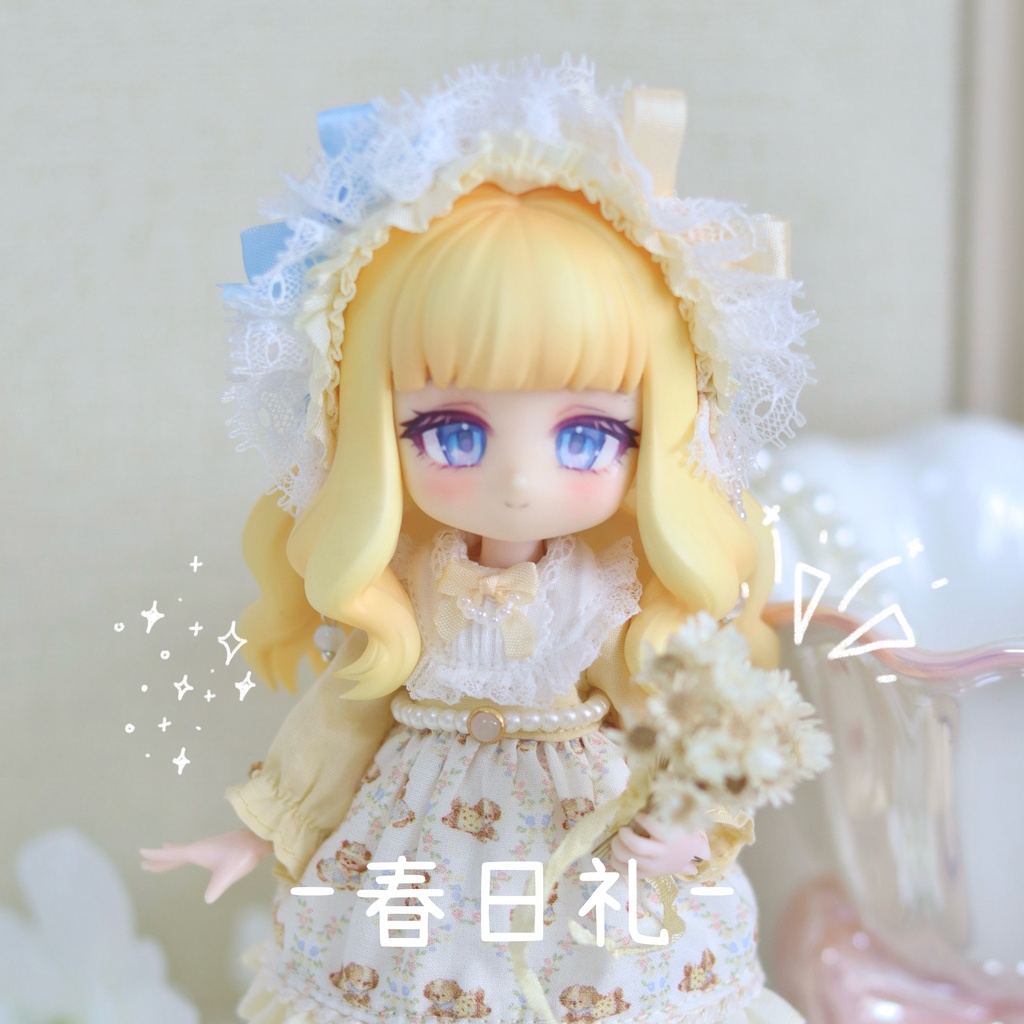 【春日礼】1/12ドール服 ロリータ ワンピース ヘッドドレスセット