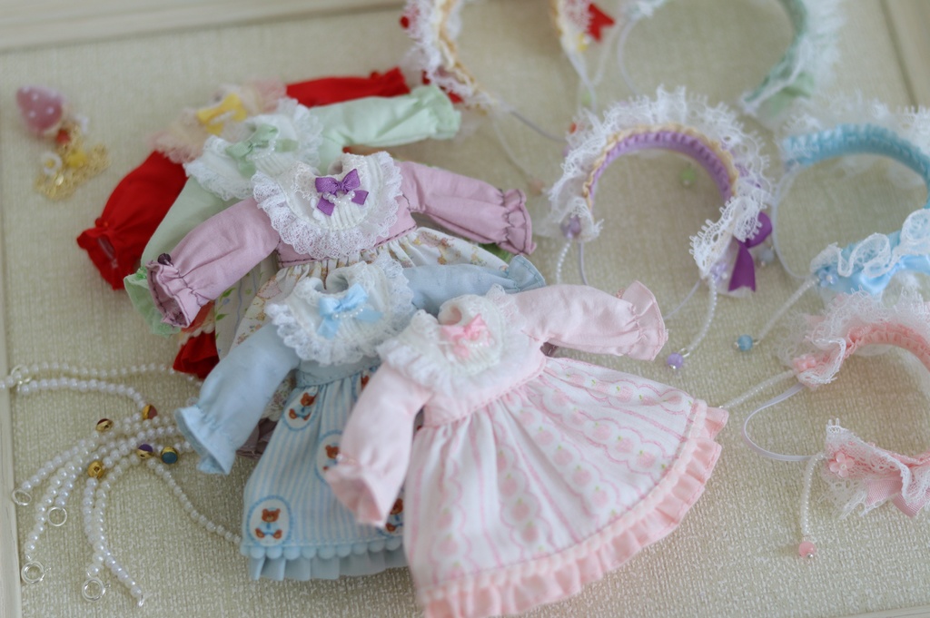 【春日礼】1/12ドール服 ロリータ ワンピース ヘッドドレスセット
