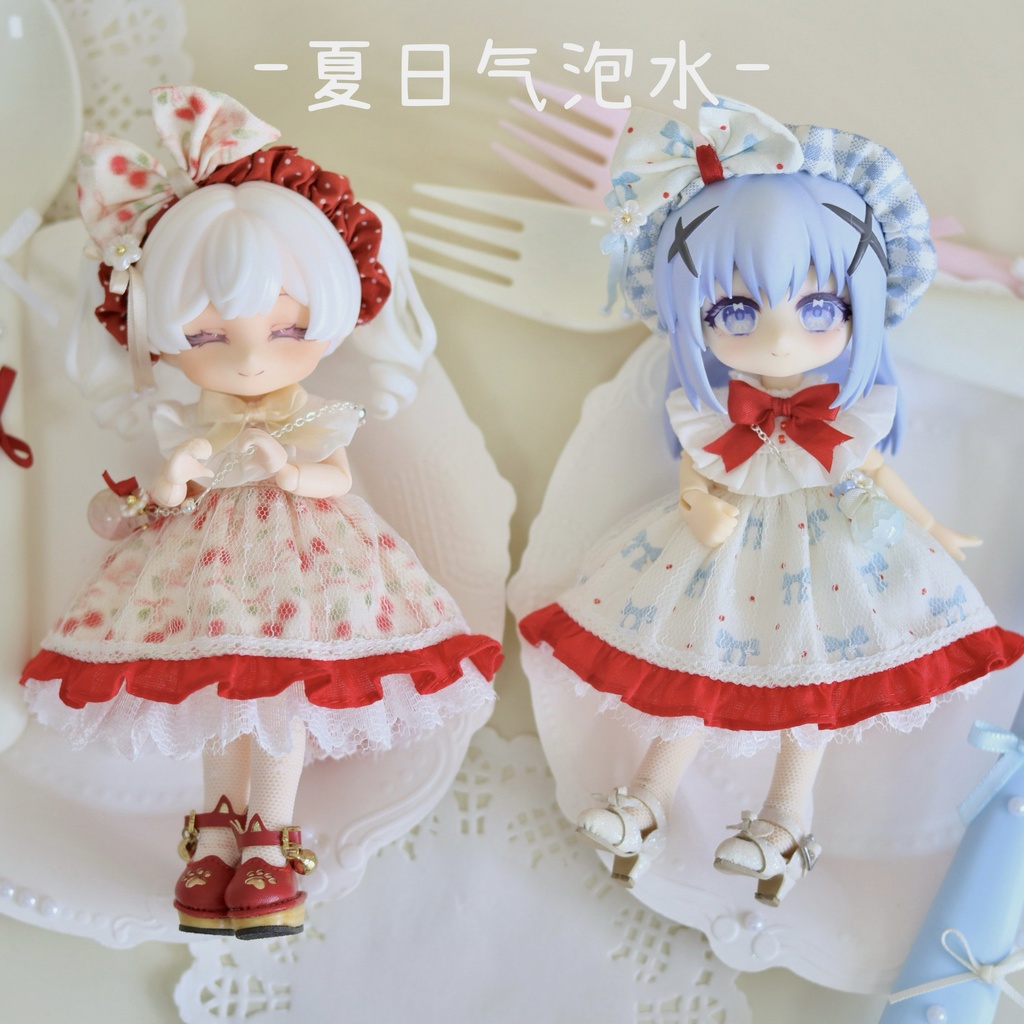 【夏日礼】1/12ドール服 ロリータ ワンピース ヘッドドレスセット