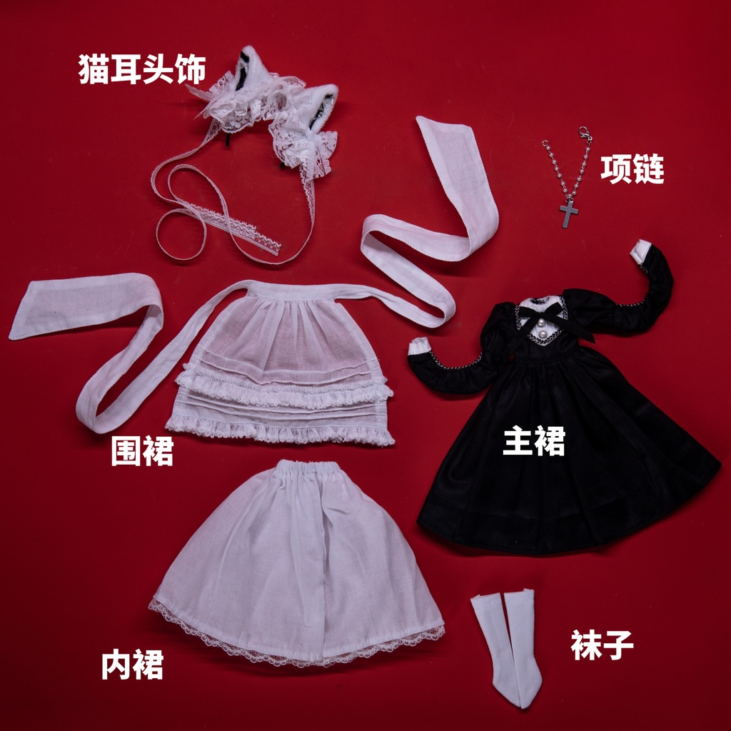 【1/4】【1/6】【ブライス】ドール服 メイド シスター ウィッチ風 6点セット