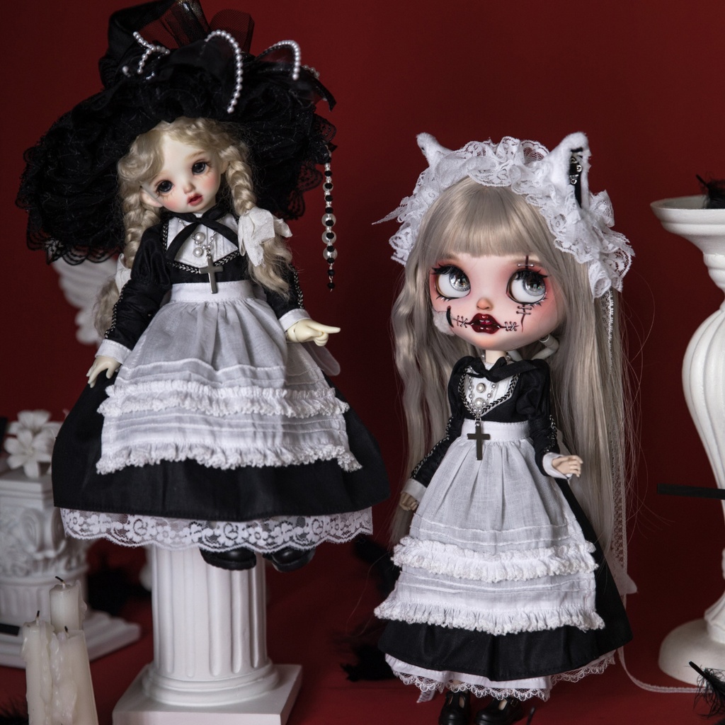 【1/4】【1/6】【ブライス】ドール服　メイド　シスター　ウィッチ風　6点セット