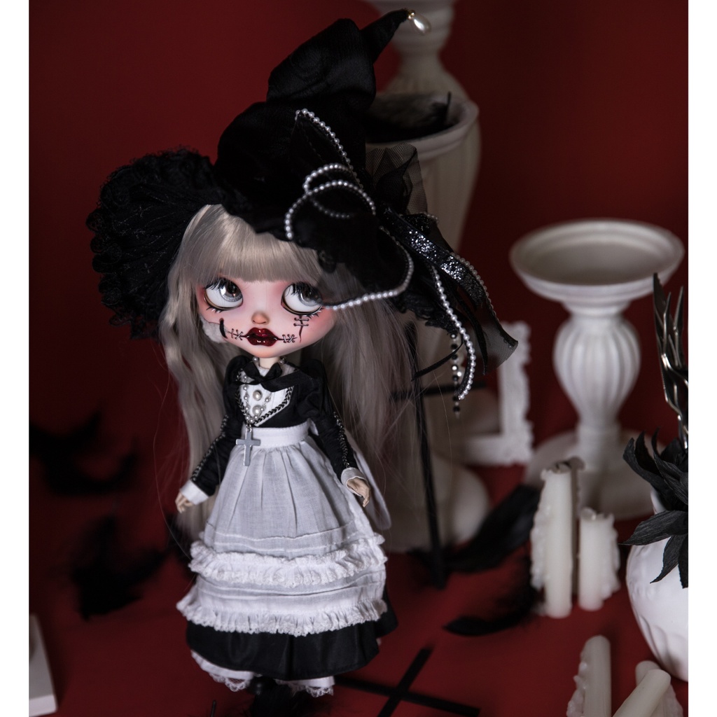 【1/4】【1/6】【ブライス】ドール服 メイド シスター ウィッチ風 6点セット