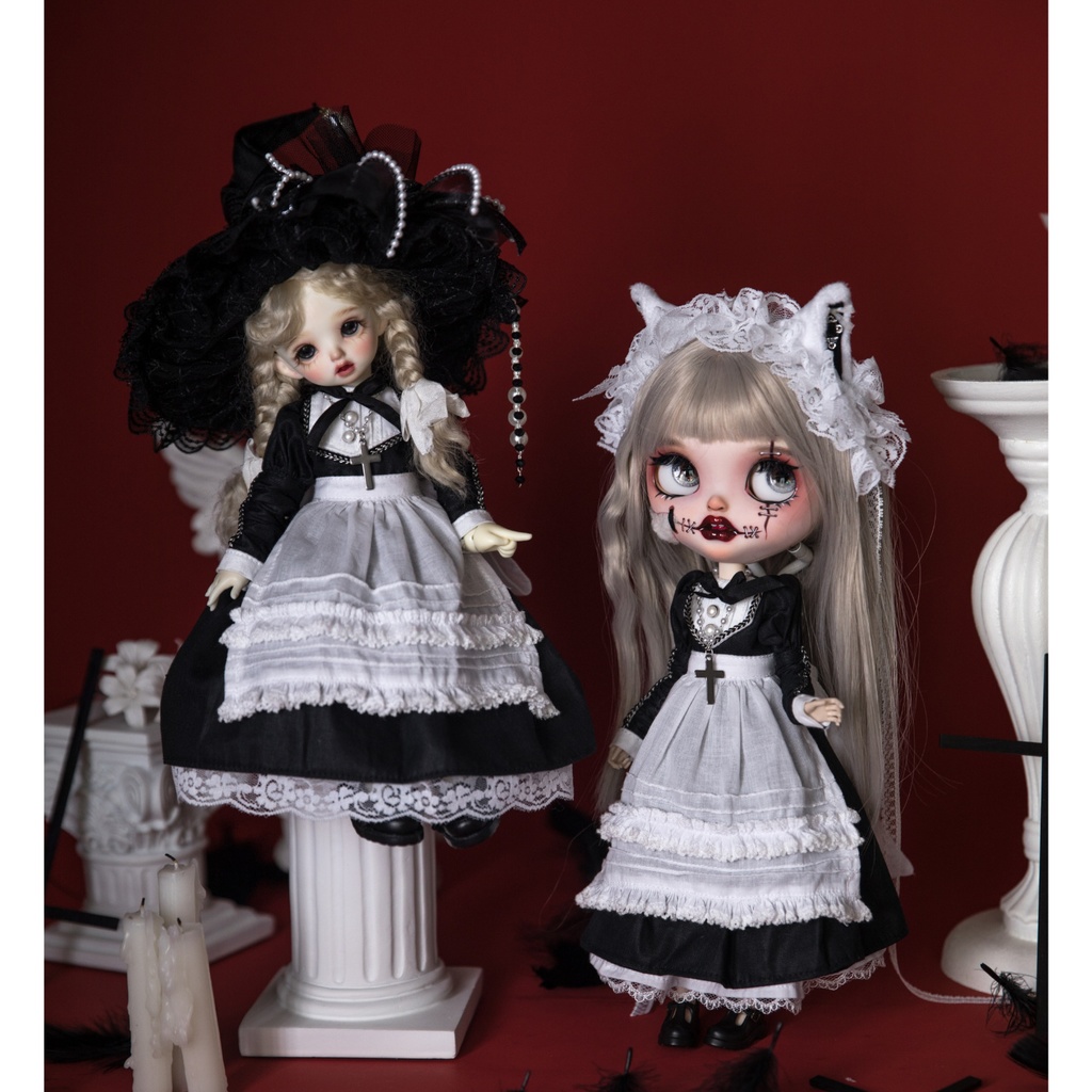 【1/4】【1/6】【ブライス】ドール服 メイド シスター ウィッチ風 6点セット