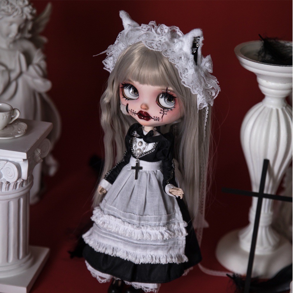 【1/4】【1/6】【ブライス】ドール服 メイド シスター ウィッチ風 6点セット